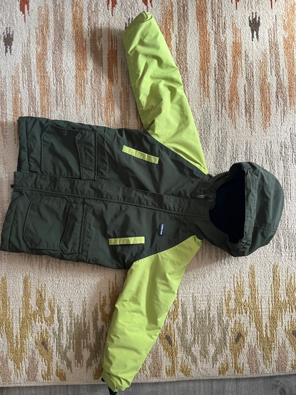 Lands' End Two-Tone Olive and Lime Kids Hooded Raincoat